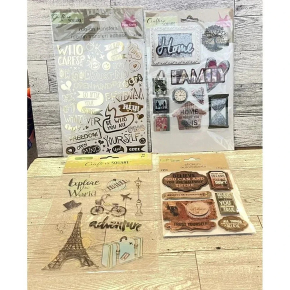 Crafter's Square Stickers Lot Of 4 - Home, Family Glitter Dimensional, Foil - Picture 1 of 8